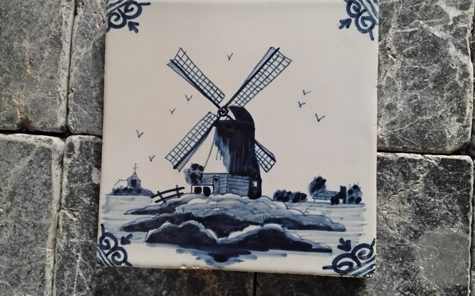 Tigelaar Tegel Donker Delftsblauw Molen 12,8x12,8 cm, Ophalen