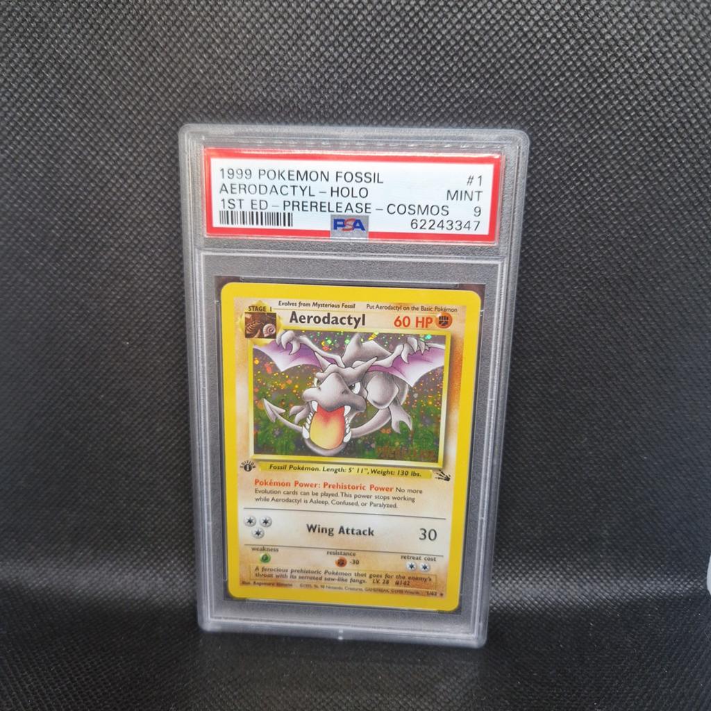 Aerodactyl Holo 1st Edition Prerelease Cosmos Fossil PSA 9, Ophalen of Verzenden, Zo goed als nieuw