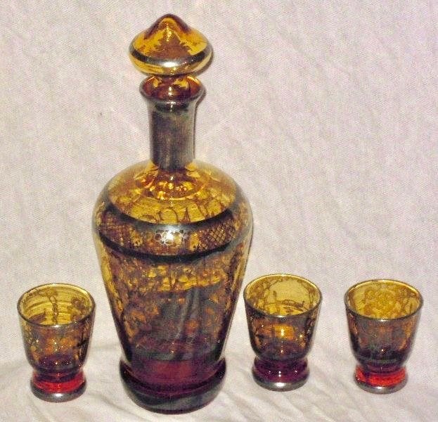 Vintage Italiaanse karaf met zilver gedecoreerd., Antiek en Kunst, Antiek | Glas en Kristal, Ophalen of Verzenden