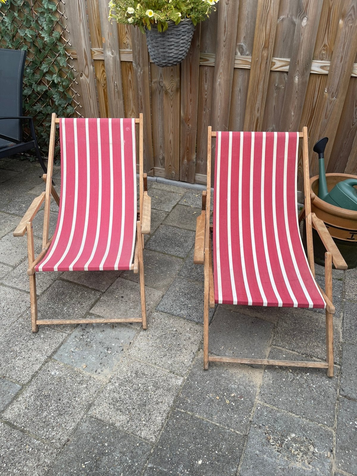 2 vintage strandstoelen verstelbaar, Ophalen, Gebruikt, Verstelbaar