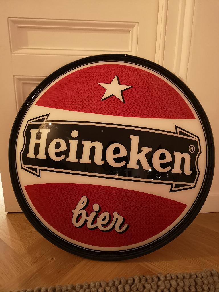 Vintage Heineken Beer Light Sign / Convex Panel, Ophalen, Gebruikt, Reclamebord