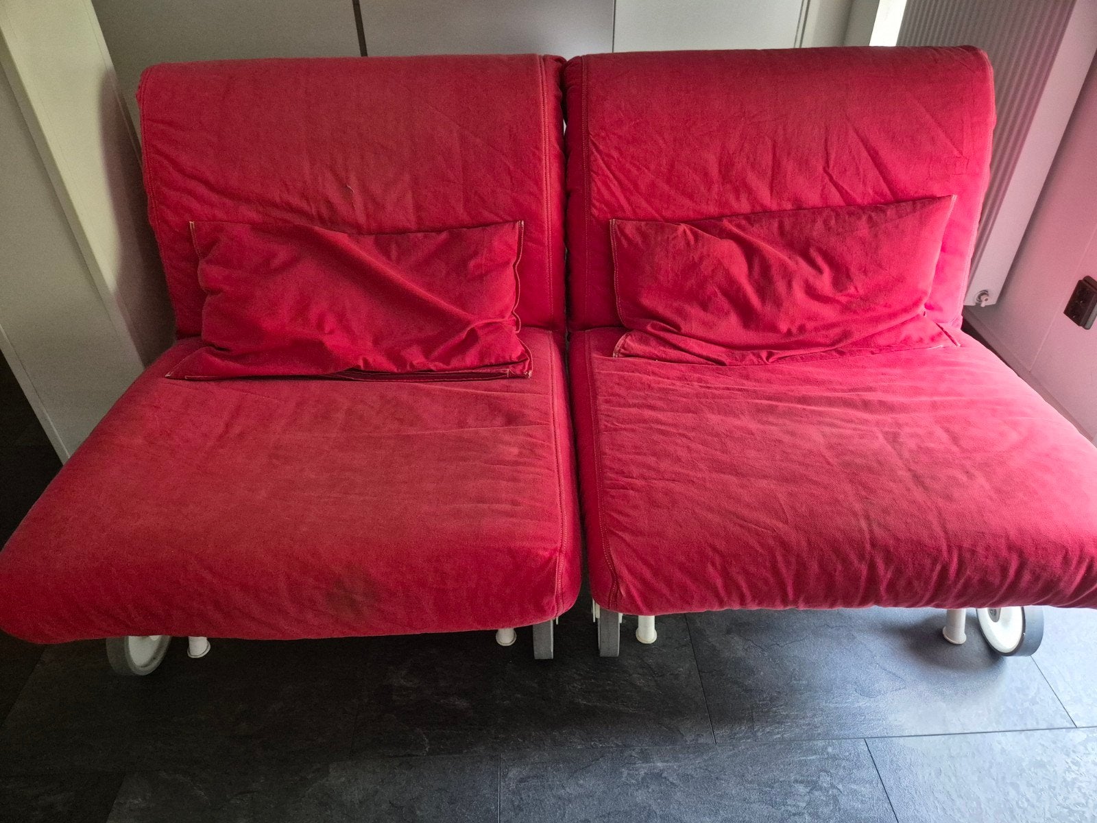 2x IKEA Slaapstoel Rood - Hoes Wasbaar, 80x205cm, Ophalen, Gebruikt, Eenpersoons, 210 cm