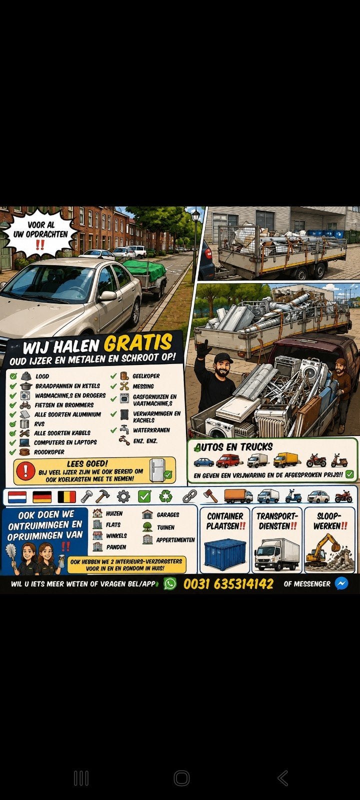 ophalen van oud ijzer 0031 635314142, Ophalen