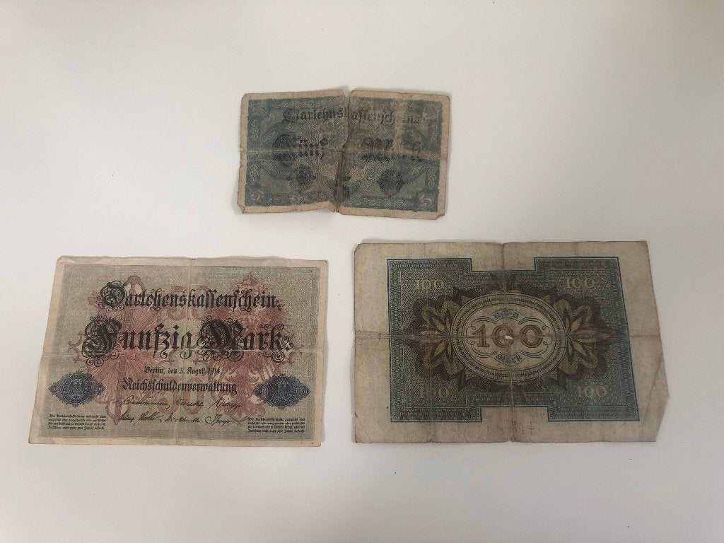 B582 Duitse Marken Biljetten 5 50 100 Mark Duitsland 1914, Ophalen of Verzenden, Duitsland, Setje