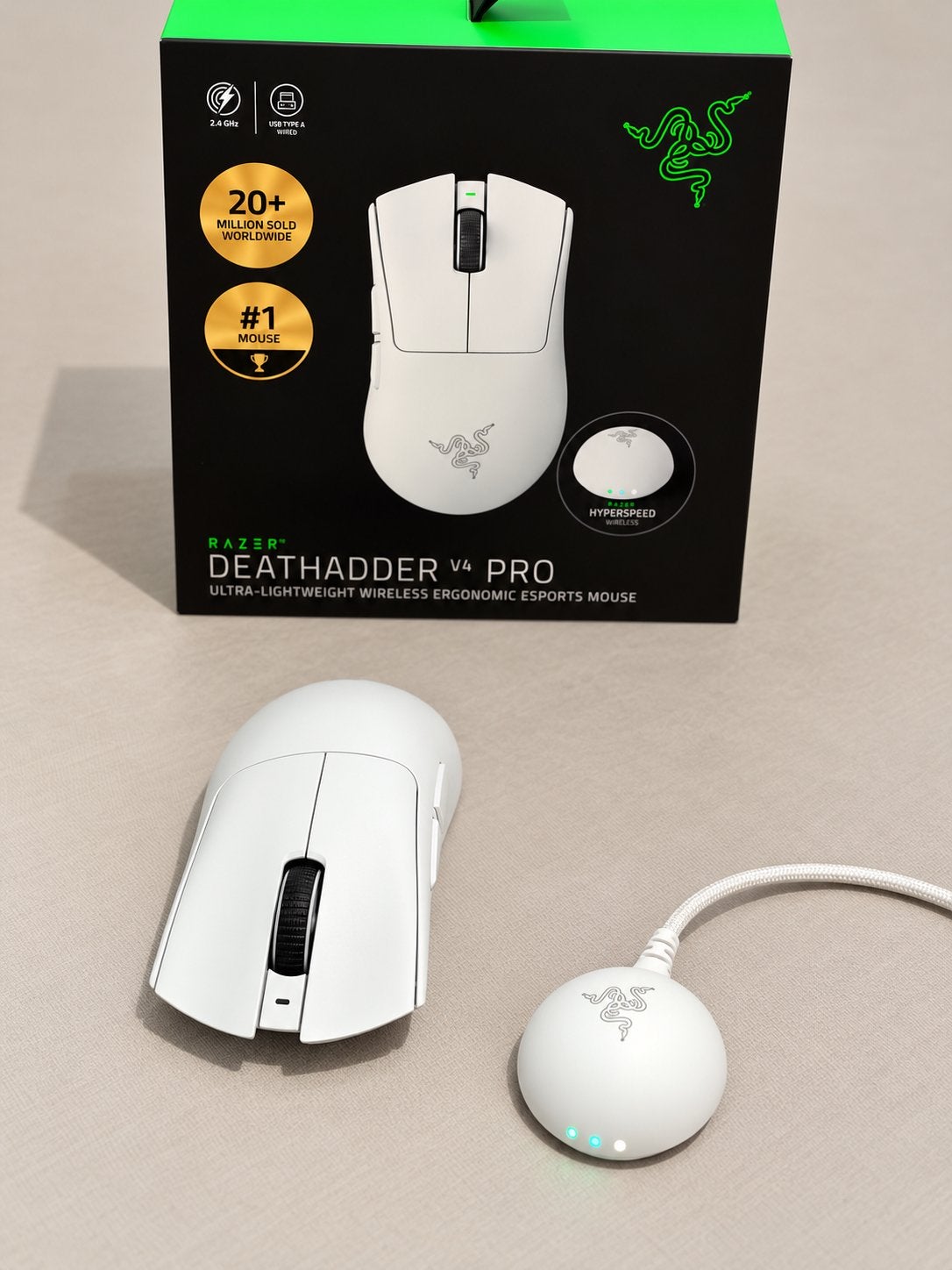 Razer DeathAdder v4 Pro Draadloze Gaming Muis Wit, Computers en Software, Rechtshandig, Muis, Ergonomisch, Ophalen of Verzenden