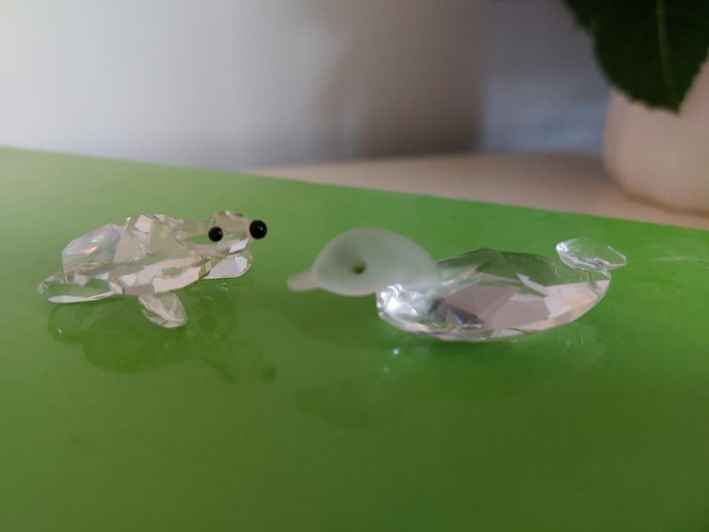 2 kristallen diertjes - schildpad en eendje, Antiek en Kunst, Antiek | Glas en Kristal, Ophalen of Verzenden