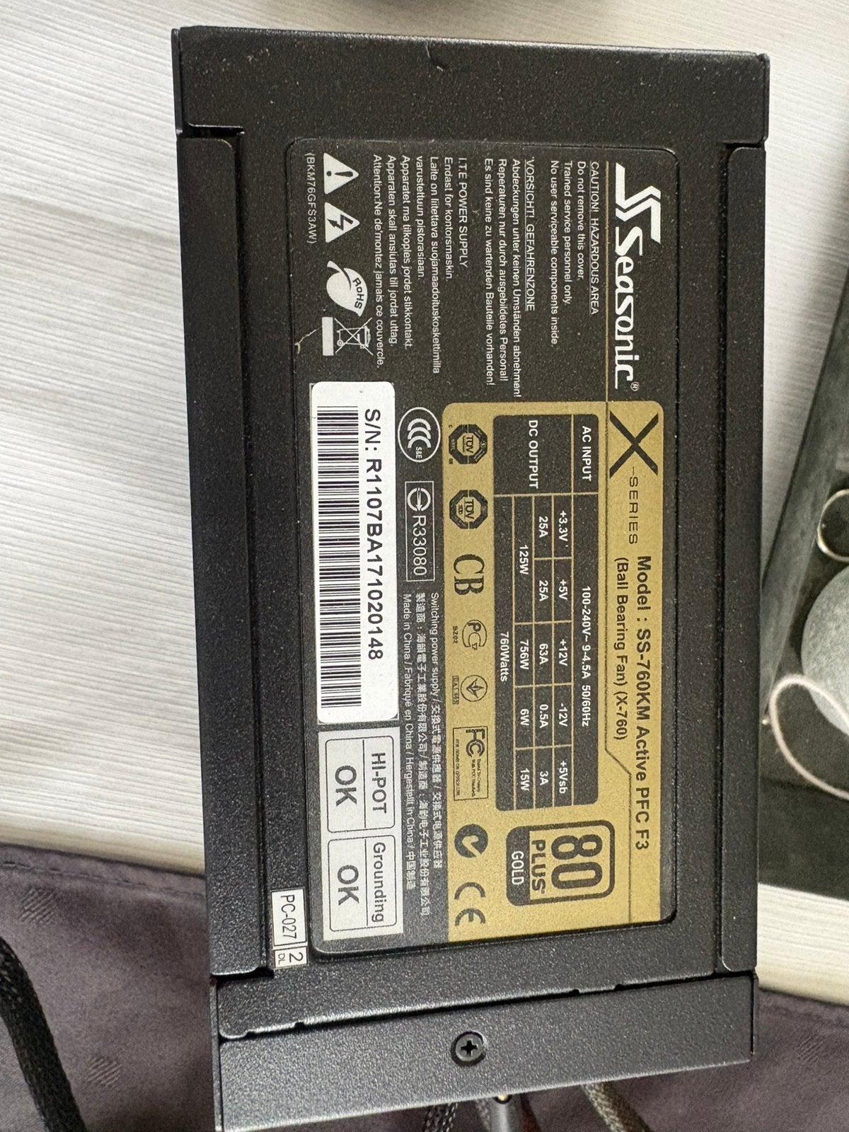Seasonic 760 watt voeding, Computers en Software, Ophalen of Verzenden, Gebruikt