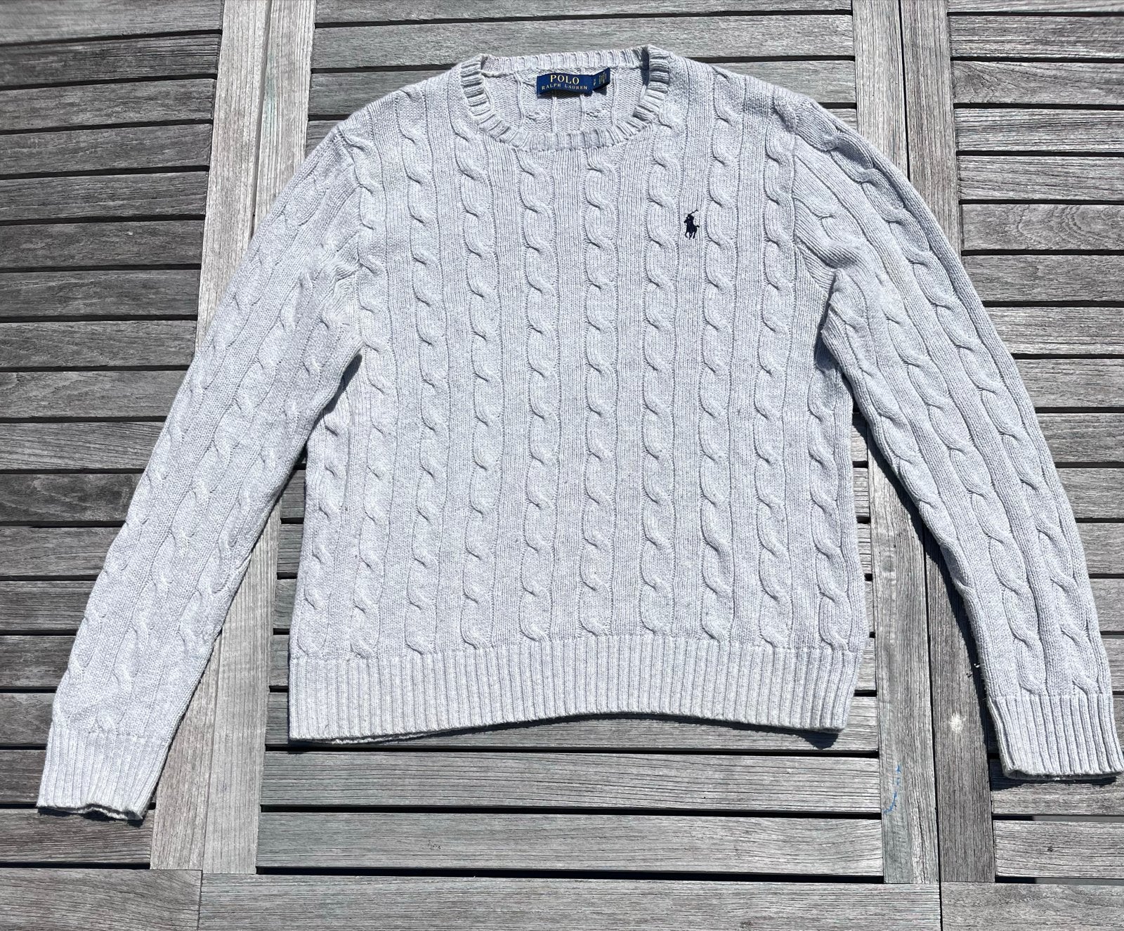 Polo Ralph Lauren kabelgebreide trui - Lichtgrijs, Kleding | Heren, Truien en Vesten, Ophalen of Verzenden, Zo goed als nieuw