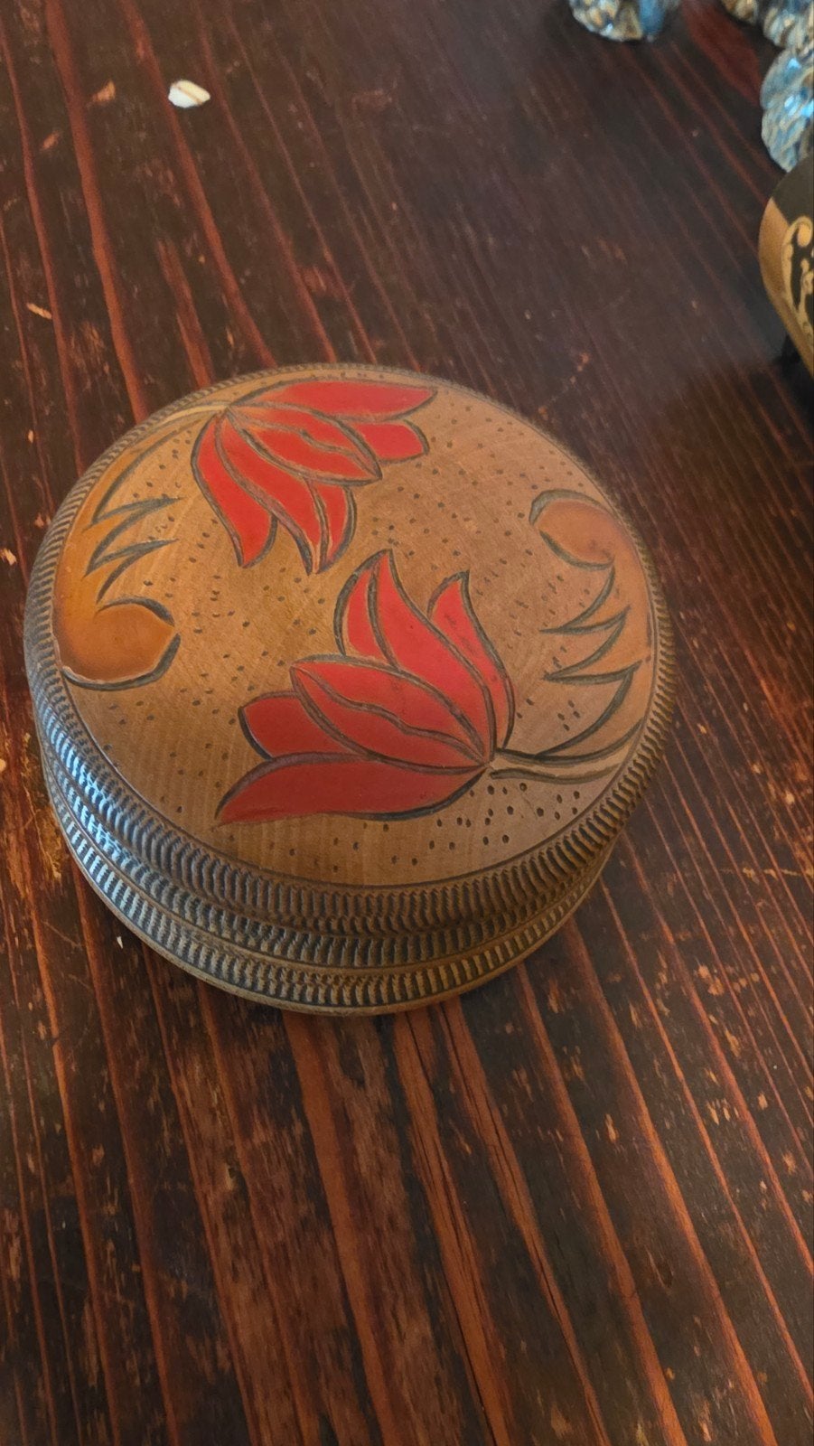 Houten doosje met bloemmotief, Ophalen of Verzenden