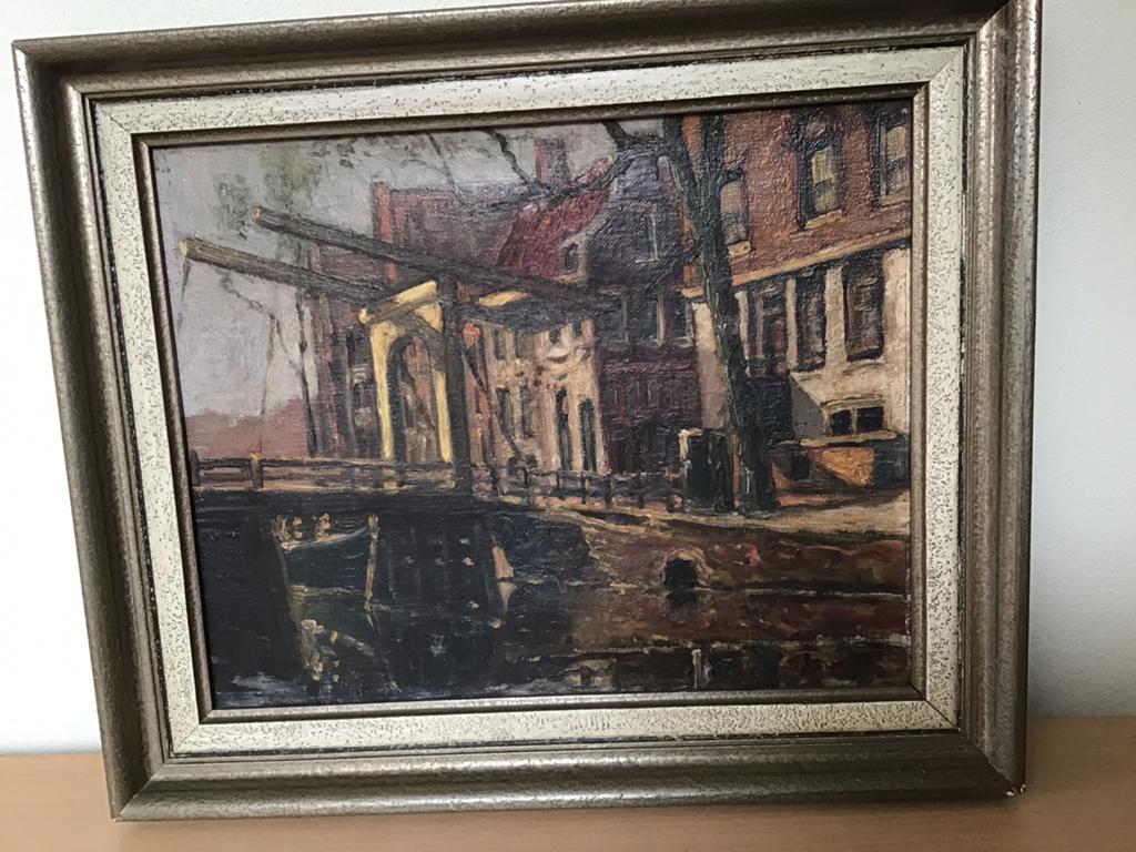 Schilderij antiek 36x 30 cm met lijst gemeten, Ophalen of Verzenden