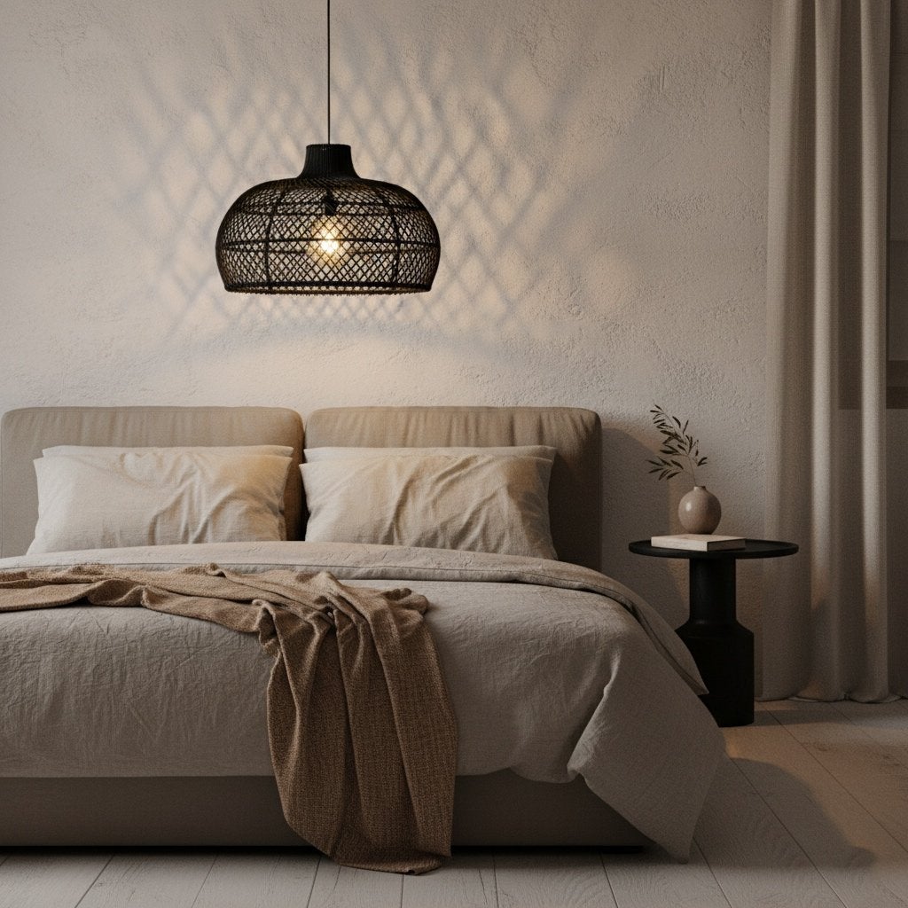 Raw Materials Maze rotan hanglamp, Groot Ø57cm, Zwart, Huis en Inrichting, Japandi, Raw Materials, Nieuw, Overige materialen