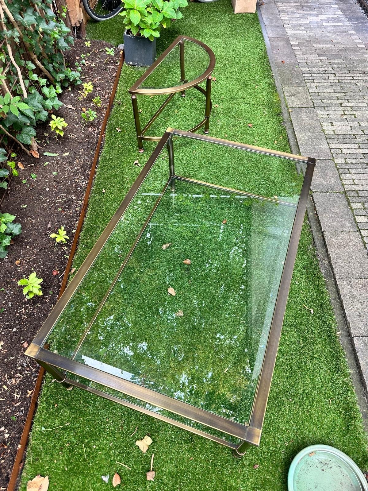 Messing salontafel en bijzettafel, Ophalen, Gebruikt, 100 tot 150 cm, 50 tot 100 cm
