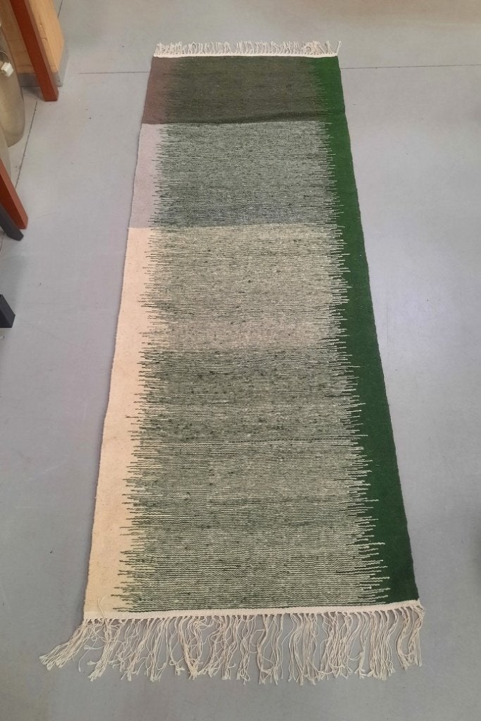 Prachtig vloerkleed loper Fair Fabrics groen beige 80 x 220, 200 cm of meer, Zo goed als nieuw, 50 tot 100 cm, Ophalen of Verzenden