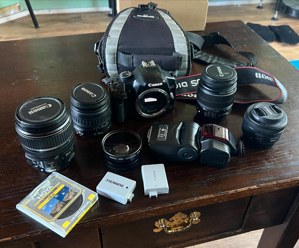 Canon EOS 450D DSLR Camera Kit met 4 lenzen en accessoires, Ophalen, Gebruikt, Overige typen, Zoom