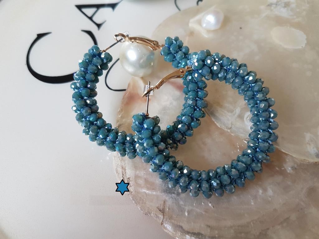 Oorringen Little Beads in Sparkling Jeans - Blauw, Hangers, Nieuw, Glas, Verzenden