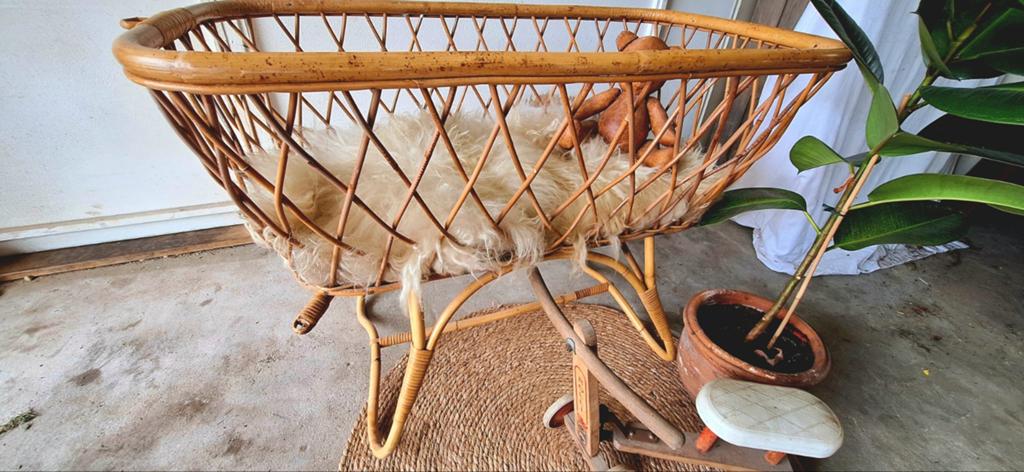 Vintage rotan babywiegje - kinderkamer boho rohe noordwolde, Ophalen, Gebruikt, Wieg