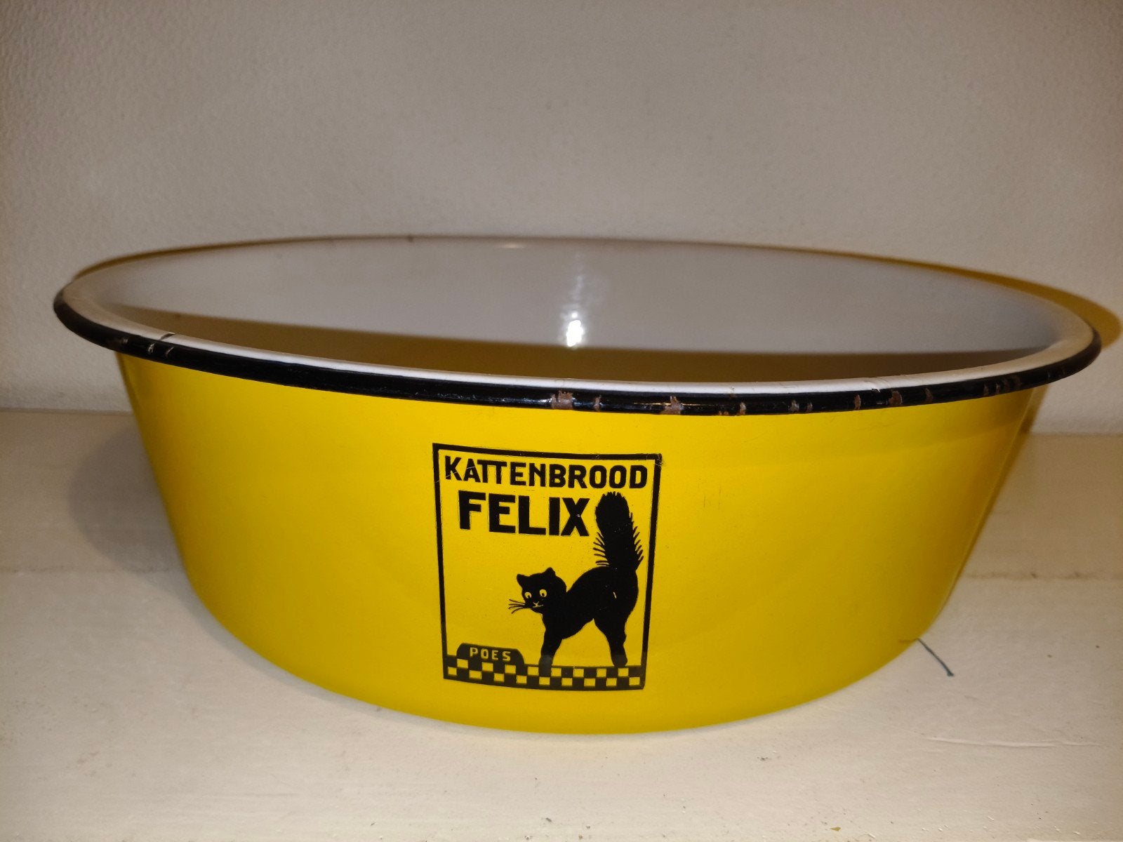 Vintage Gele Emaille Kattenbrood Felix Voerbak, Ophalen of Verzenden