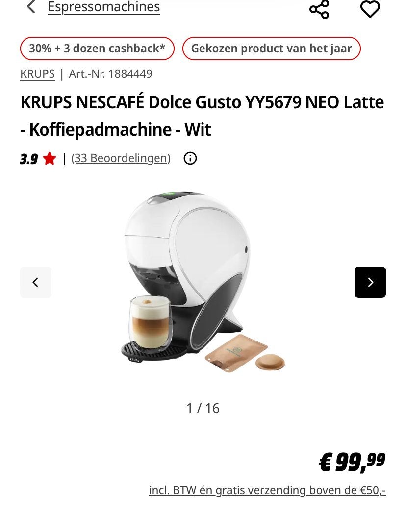 KRUPS NESCAFÉ Dolce Gusto YY5679 NEO Latte Koffiepadmachine, Ophalen of Verzenden, Nieuw, Koffiemachine, Koffiepads en cups