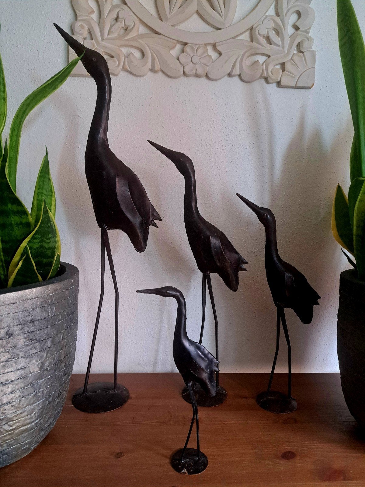 Set van 4 metaal kraanvogels - 63 cm to 25 cm, Ophalen