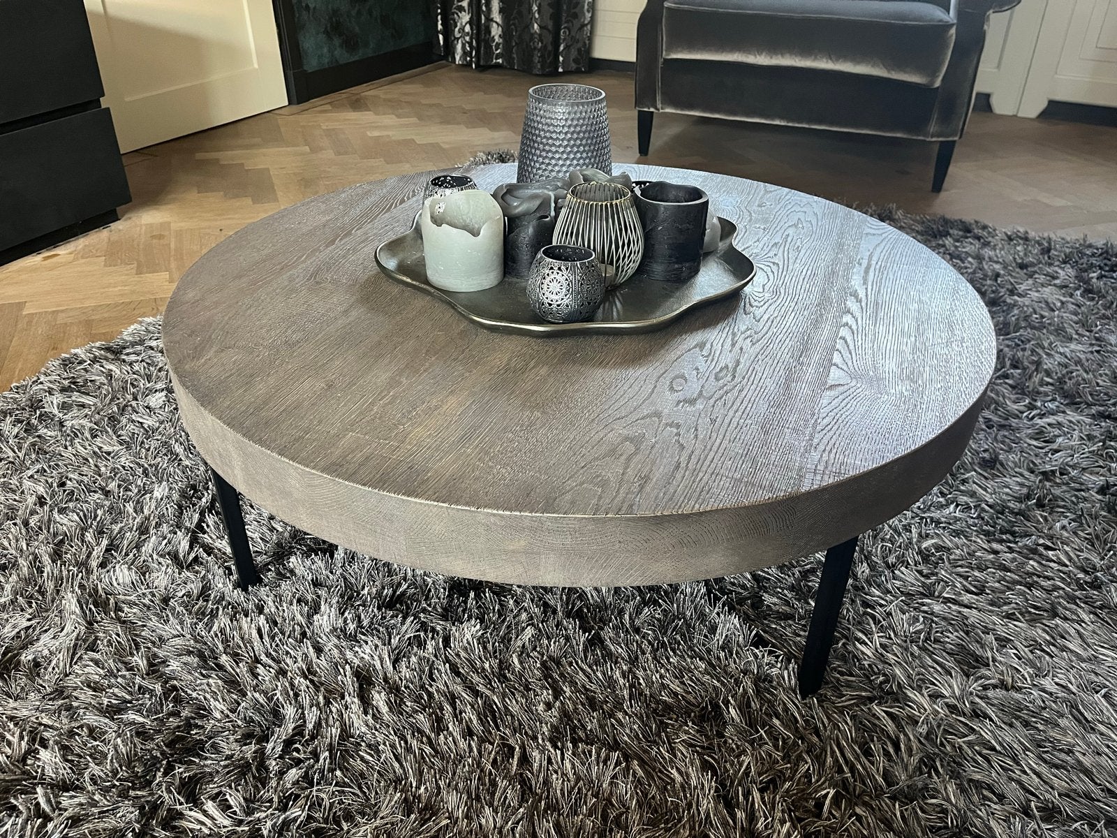 Ronde salontafel van eikenhout, Huis en Inrichting, Tafels | Salontafels, Ophalen, 50 tot 100 cm, Zo goed als nieuw, 5 – 50