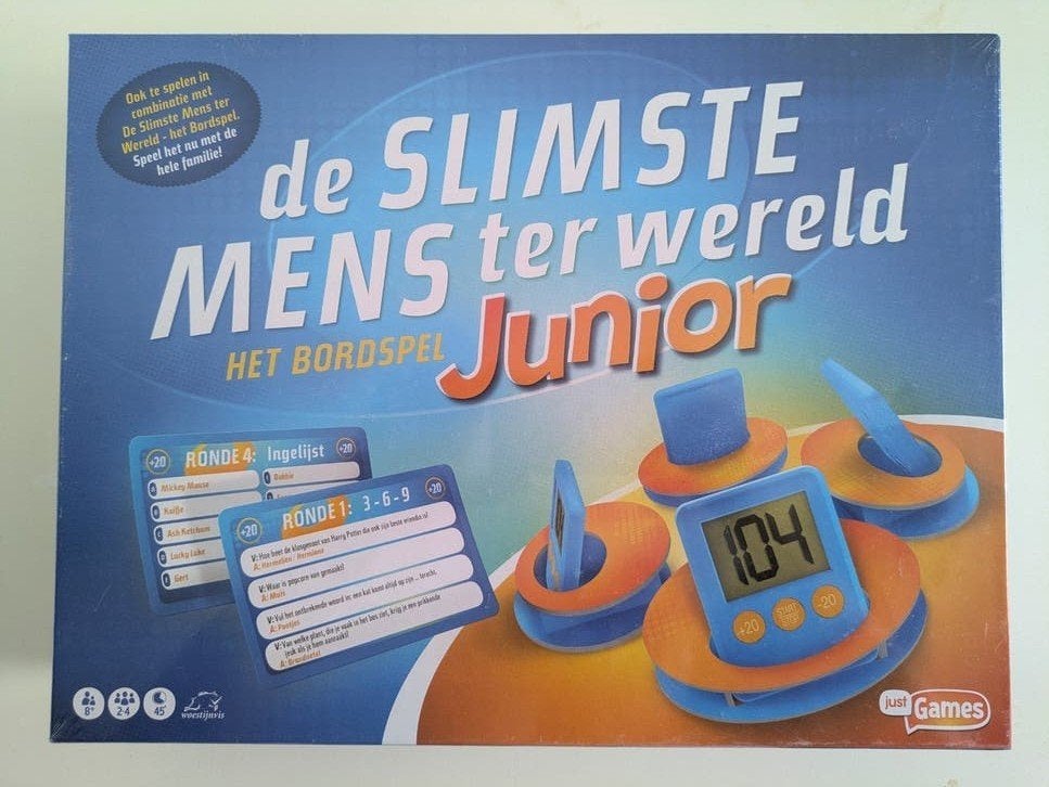 De Slimste Mens ter Wereld Junior, Hobby en Vrije tijd, Gezelschapsspellen | Bordspellen, Drie of vier spelers, Ophalen, Zo goed als nieuw