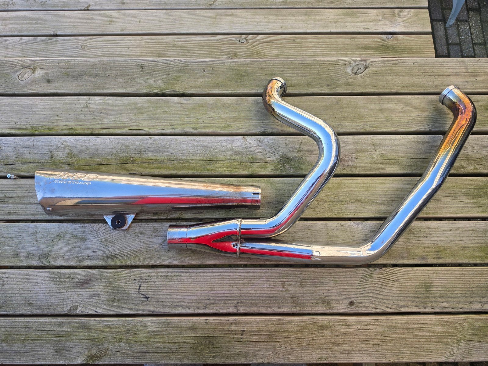 Supertrapp 2-1 chrome evo twincam FXR, Motoren, Ophalen of Verzenden