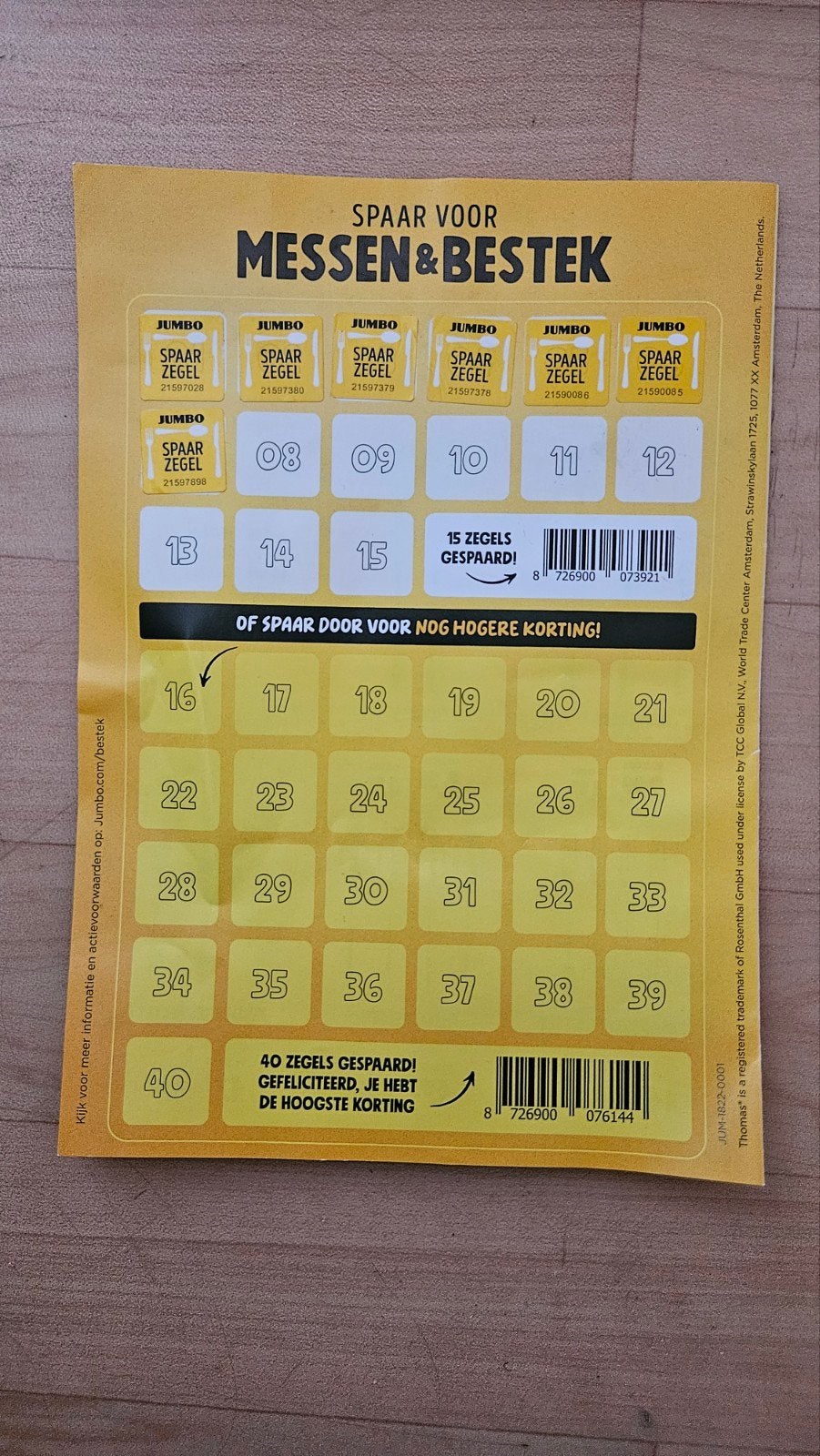 messenzegels jumbo (fysieke zegels), Ophalen of Verzenden, Winkel, Super of Benzinepomp, Zegels, Bonnen of Punten