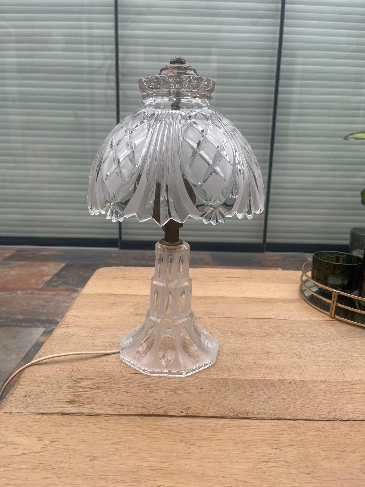 Vintage kristallen tafellamp – geslepen kristal, Huis en Inrichting, Ophalen, Zo goed als nieuw