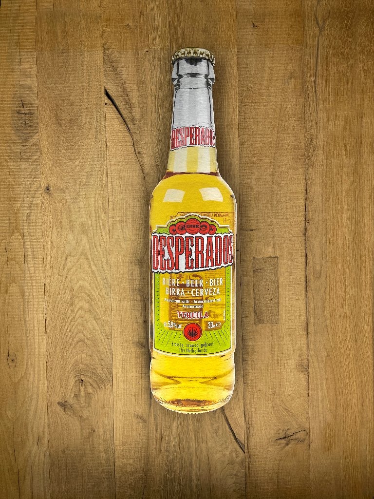 Reclamebord Desperado fles groot, aluminium, afm 18x70 cm, Verzamelen, Ophalen of Verzenden, Nieuw, Reclamebord, Plaat of Schild