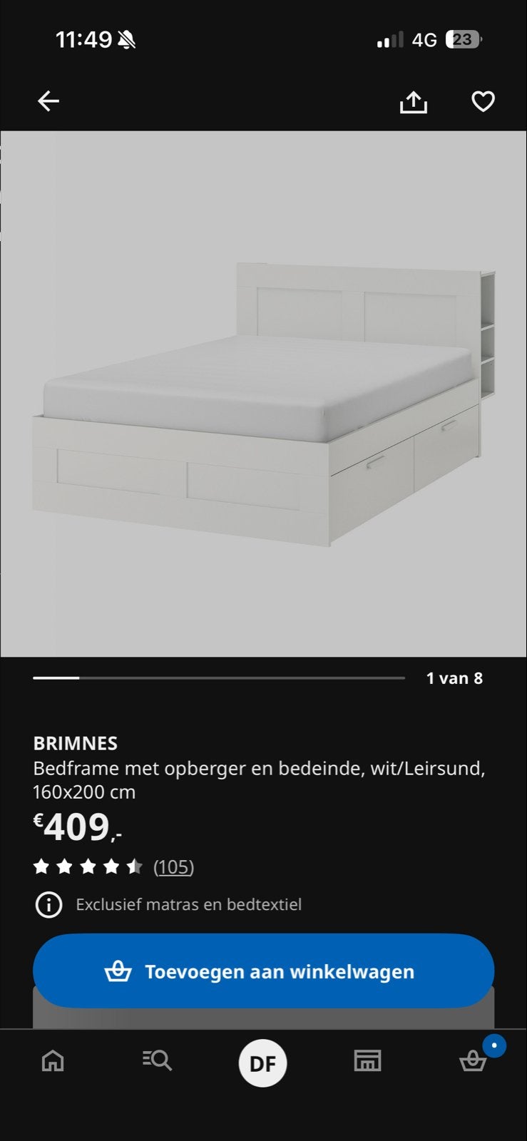 IKEA Brimnes bed met hoofdbord en opbergruimte, Ophalen, Gebruikt, Wit, Tweepersoons