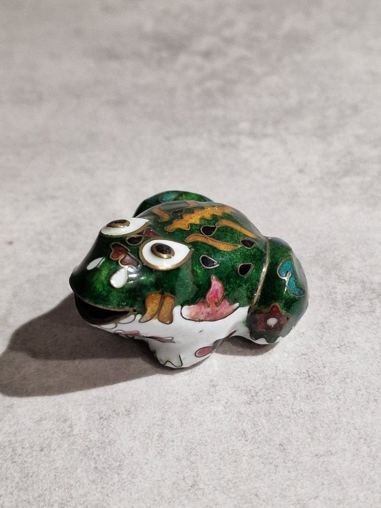 Vintage Cloisonné Kikker Beeldje Aziatisch Emaille Miniatuur, Ophalen of Verzenden