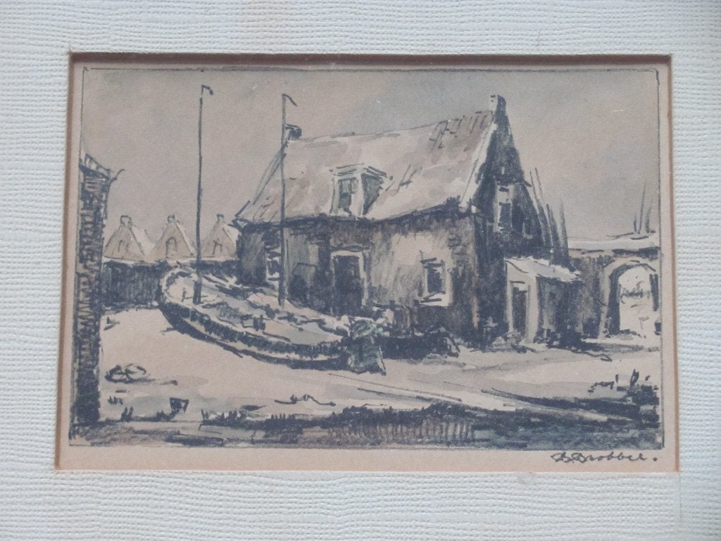 Bob Brobbel - werf te Muiden, Gesigneerd, Dagelijks leven, Ophalen of Verzenden, 20 cm