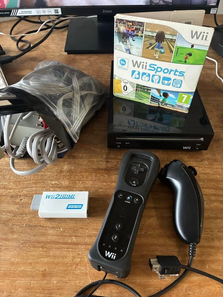 Nintendo Wii Zwart met Wii Sports, Wiimote, nunchuk en HDMI, Ophalen, Gebruikt, Met 1 controller, Met games