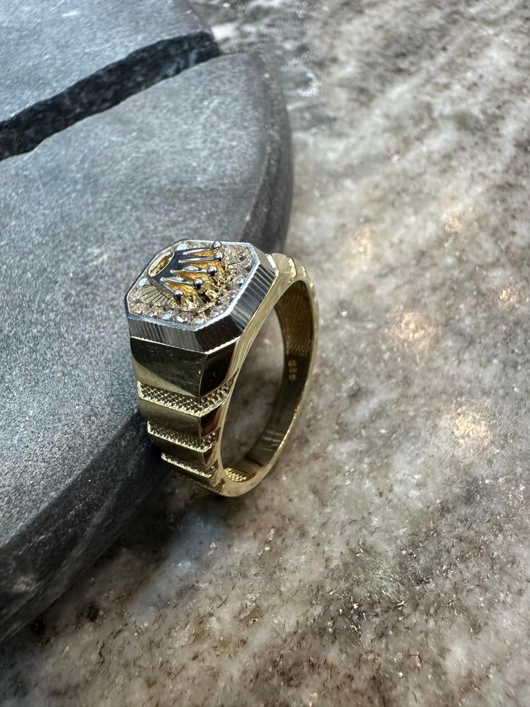Prachtige 14k Gouden Rolex Ring met Diamanten, 19 tot 20, Heer, Ophalen of Verzenden, Zo goed als nieuw