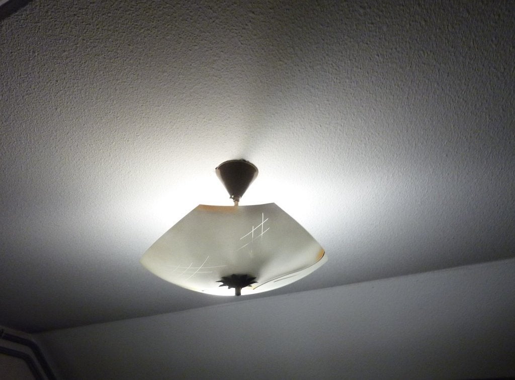 2 Oude vintage plafond lampen., Ophalen, Gebruikt, Glas, Hanglamp
