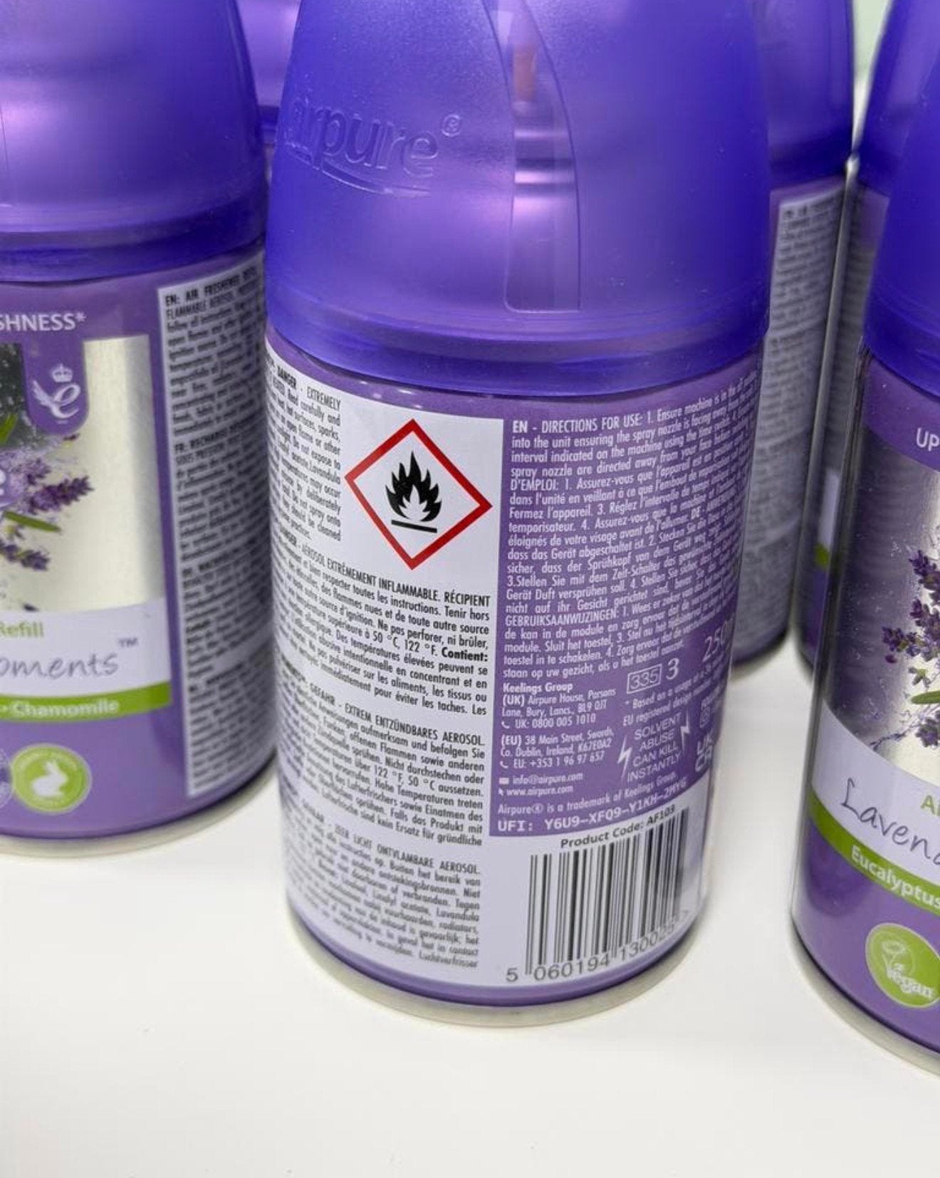 6x PARTIJ Airpure Air-O-Matic Navulling Lavender 250ml Nieuw, Luchtbehandeling-accessoire, Nieuw, Ophalen of Verzenden, H