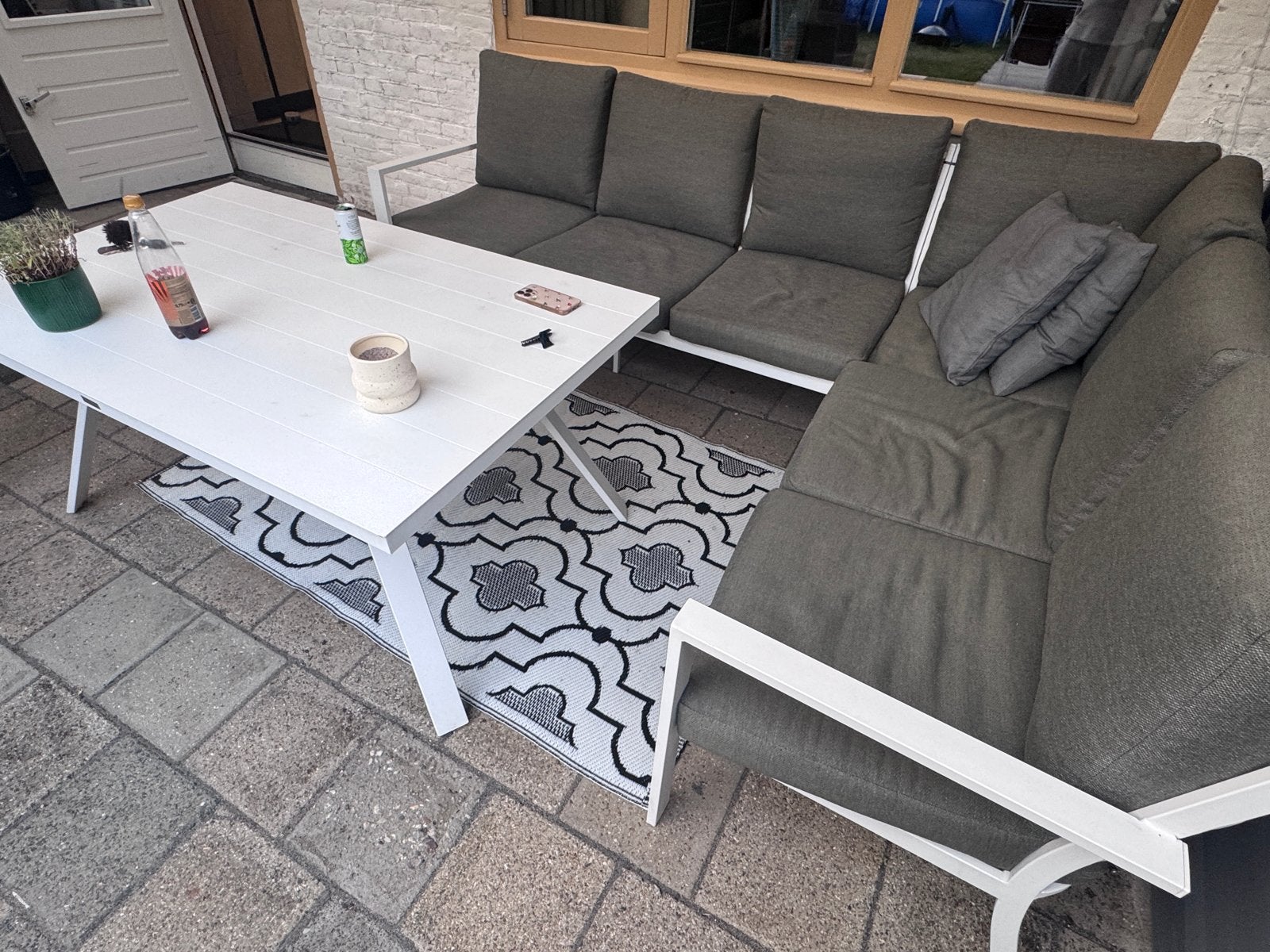 Witte aluminium dining loungeset 2x2,6 hoek rechts, Tuin en Terras, Tuinsets en Loungesets, Ophalen, 5 zitplaatsen, Gebruikt, Aluminium