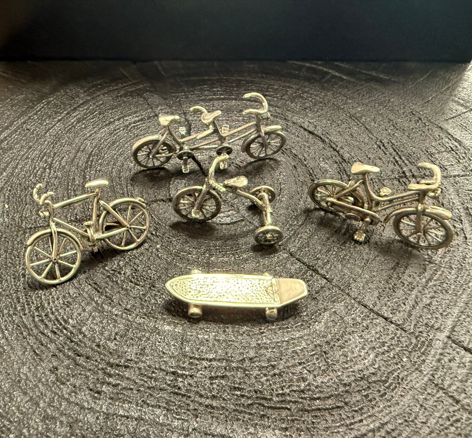 Set van 5 Zilveren Miniaturen: Fietsen, Tandem & Skateboard, Verzenden