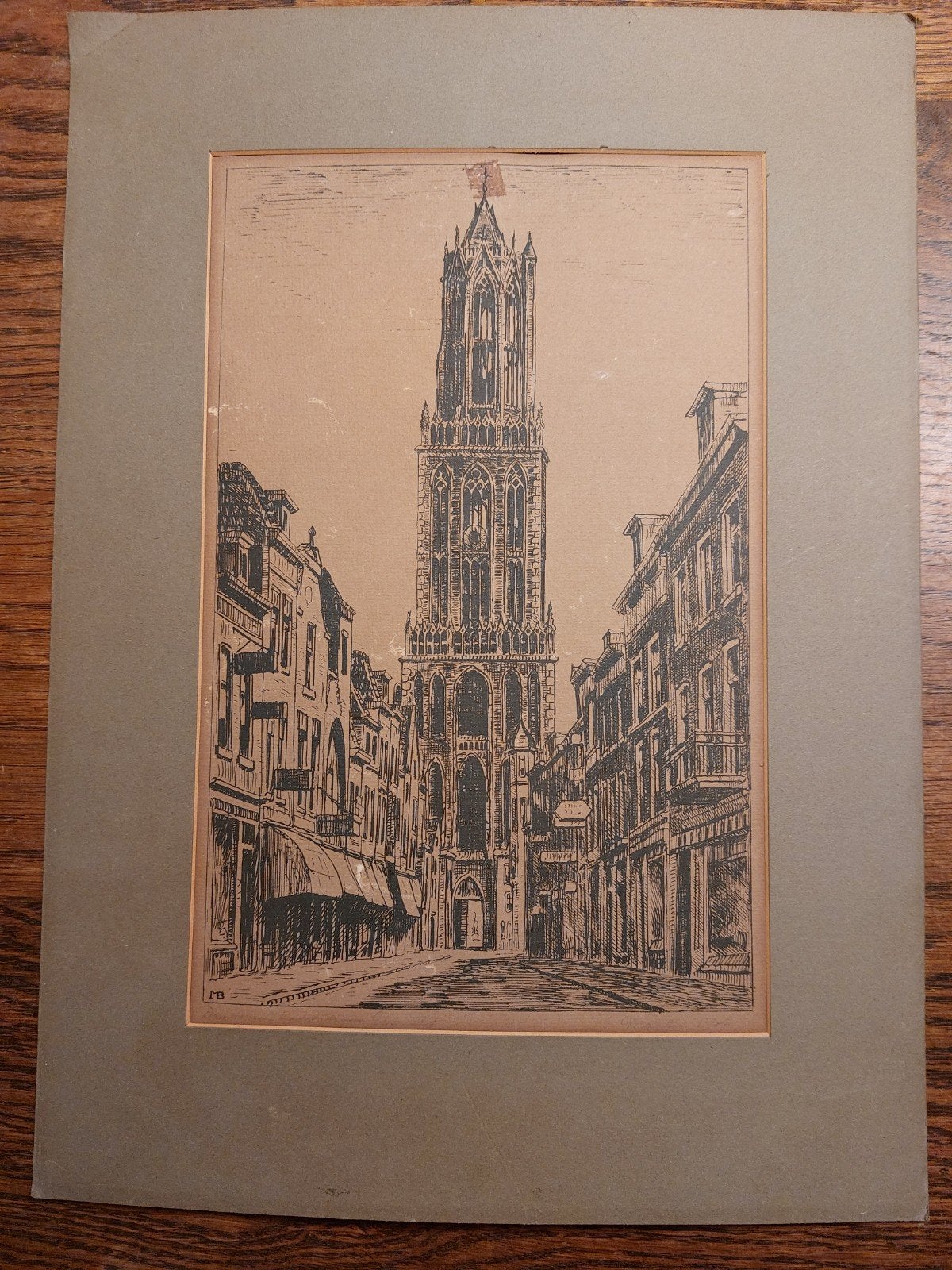 Ets Domtoren Utrecht - Gesigneerd met monogram 'JB', Ets, Stadsgezicht, Ophalen of Verzenden, Ingelijst