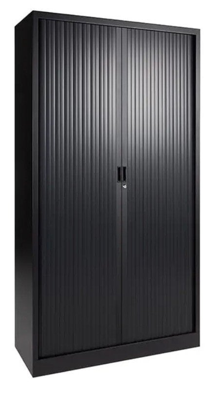 Licht gebruikte zwarte roldeurkast 195x120 cm – 4 legborden, Kunststof, 100 tot 150 cm, Ophalen of Verzenden, Zo goed als nieuw