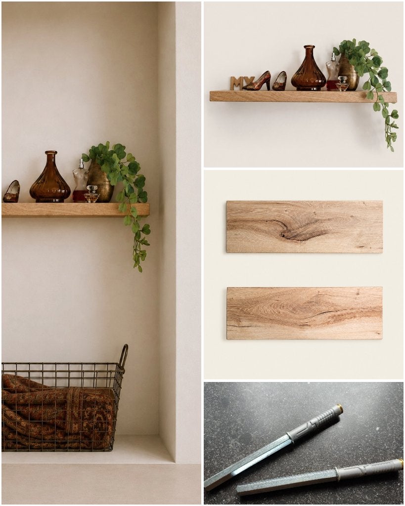Wandplank eikenhout zwevend incl. montagepennen 56cm #319, Huis en Inrichting, Woonaccessoires | Wandplanken en Boekenplanken