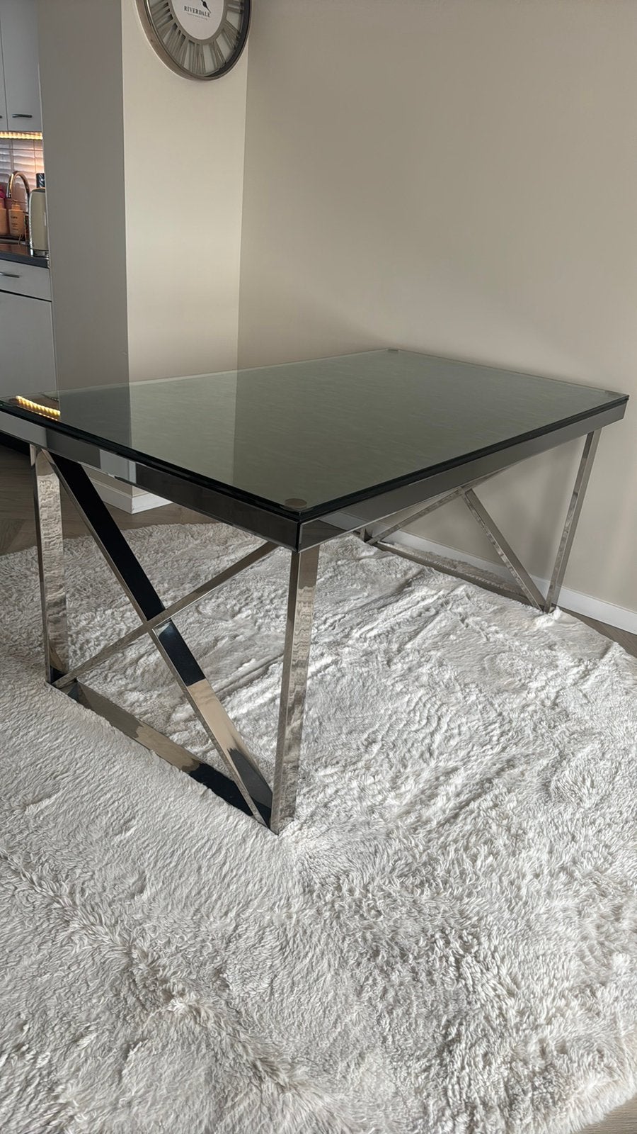 Mooie Eettafel met Rvs Poten Zgan!, Huis en Inrichting, Ophalen, 50 tot 100 cm, Zo goed als nieuw, 150 tot 200 cm