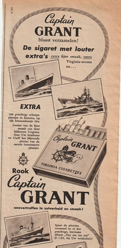 Retro reclame 1957 Captain Grant sigaretten album Zee, Verzenden, Overige typen