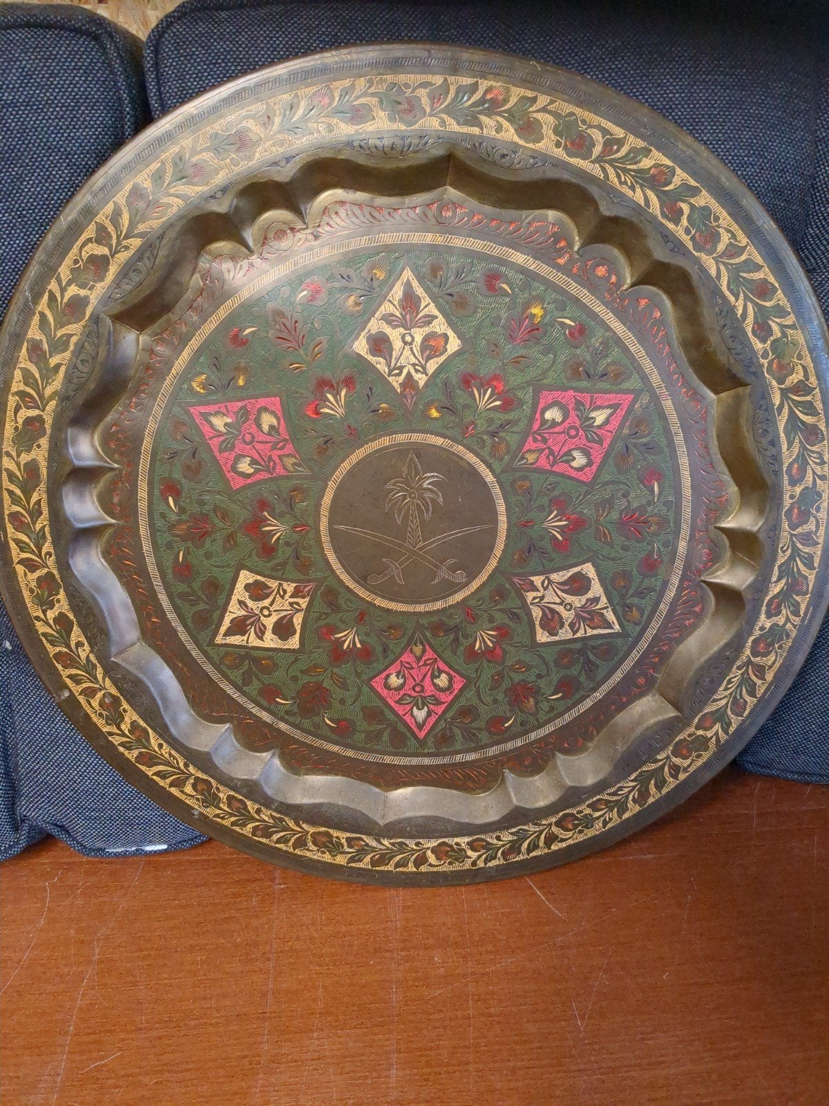 Decoratieve Arabische koperen schaal met inlegwerk, Ophalen of Verzenden
