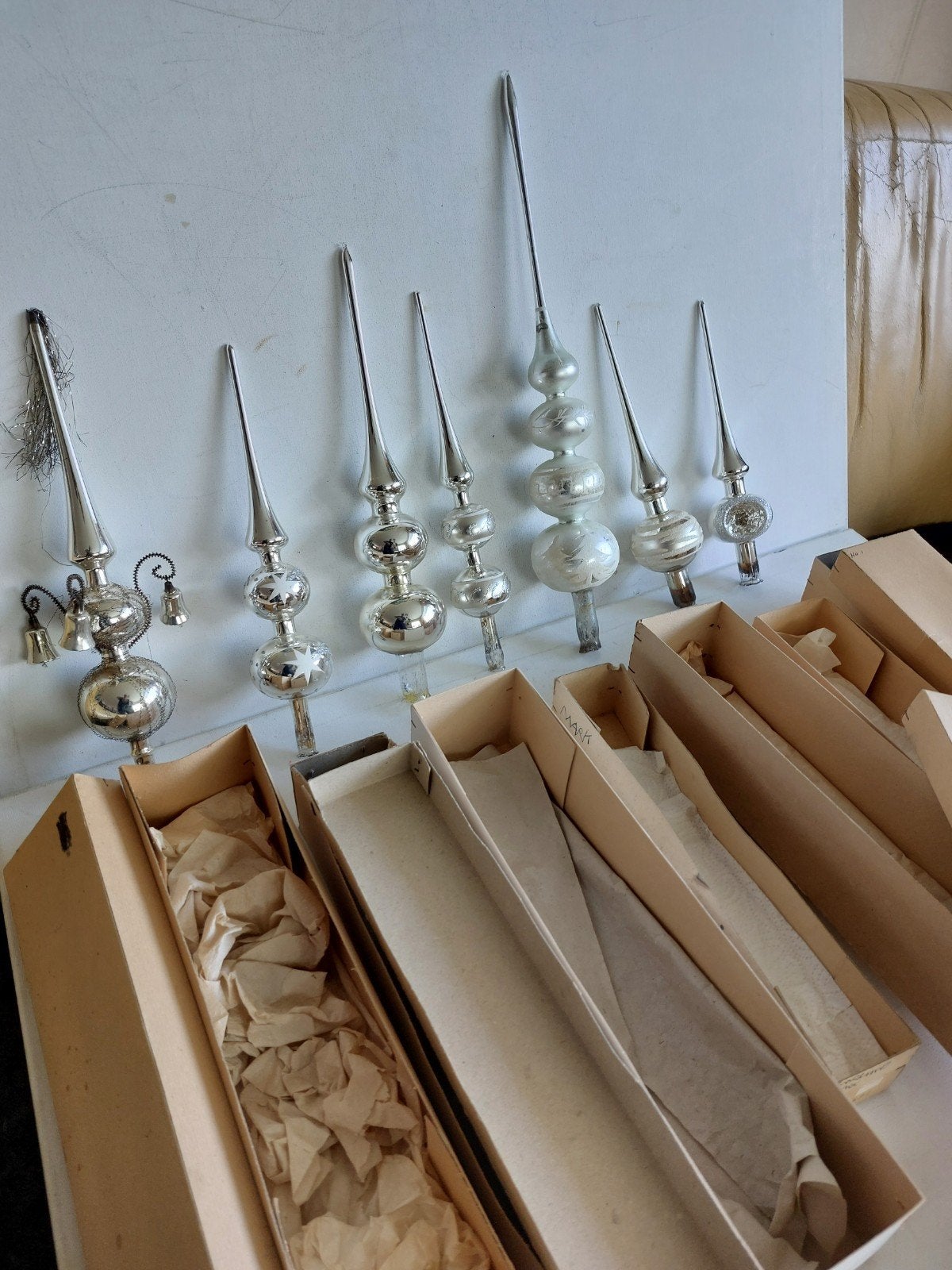 7 orginele vintage 50/60 jr geblazen kerst pieken, Ophalen of Verzenden
