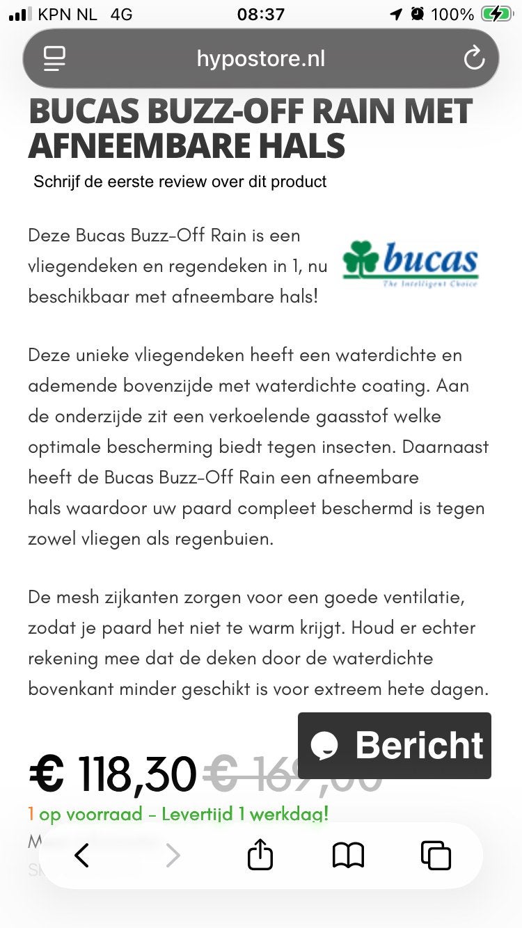 Bucas buzz off rain 6’3, Dieren en Toebehoren, Ophalen of Verzenden, Nieuw