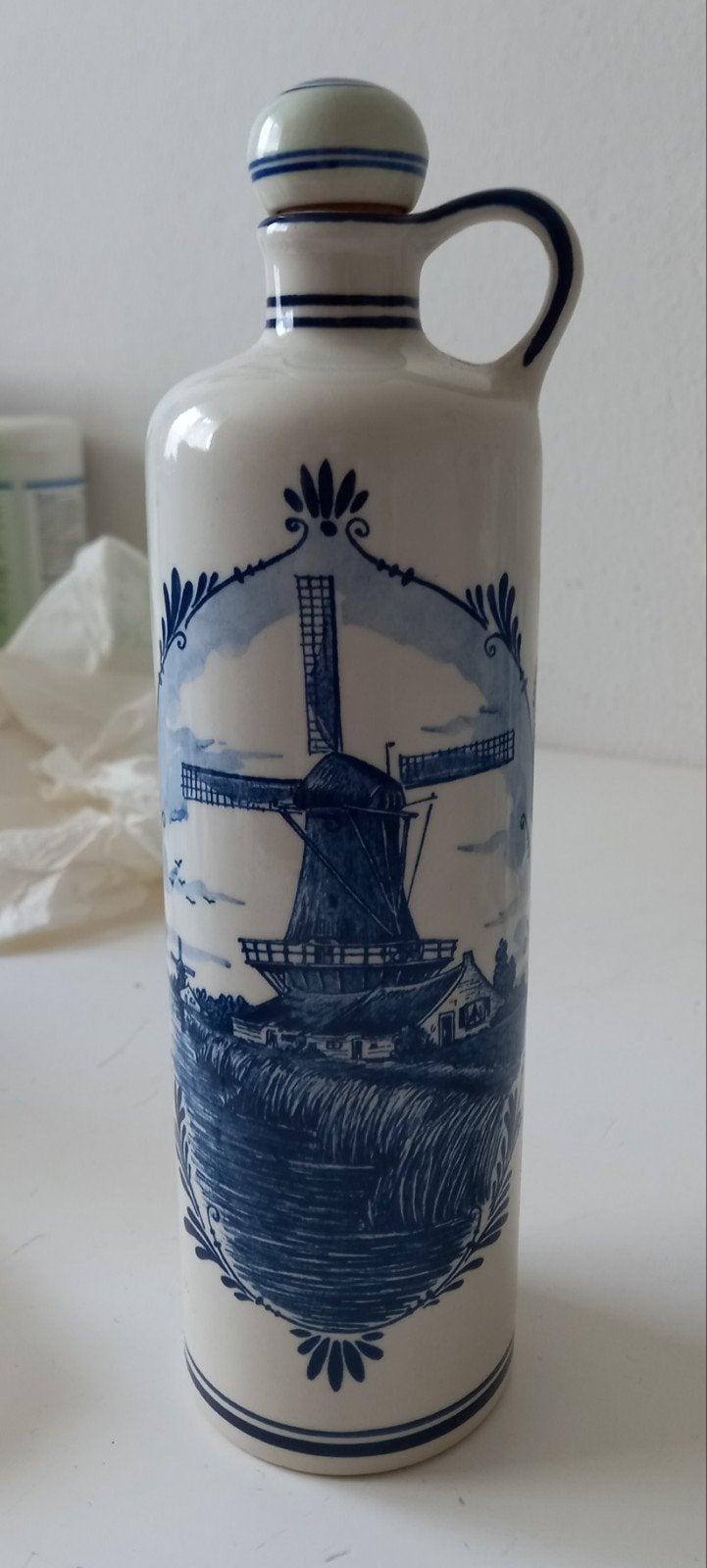 Vintage Delft Blauw BOLS jenever kruik - Molen & Bloemen, Ophalen of Verzenden