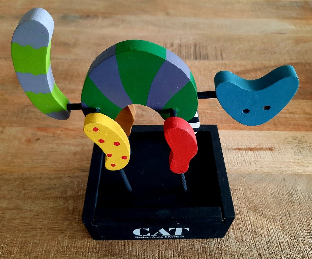 VINTAGE Cat: Houten Kunstsculptuur van: Anna Efverlund, Ophalen of Verzenden
