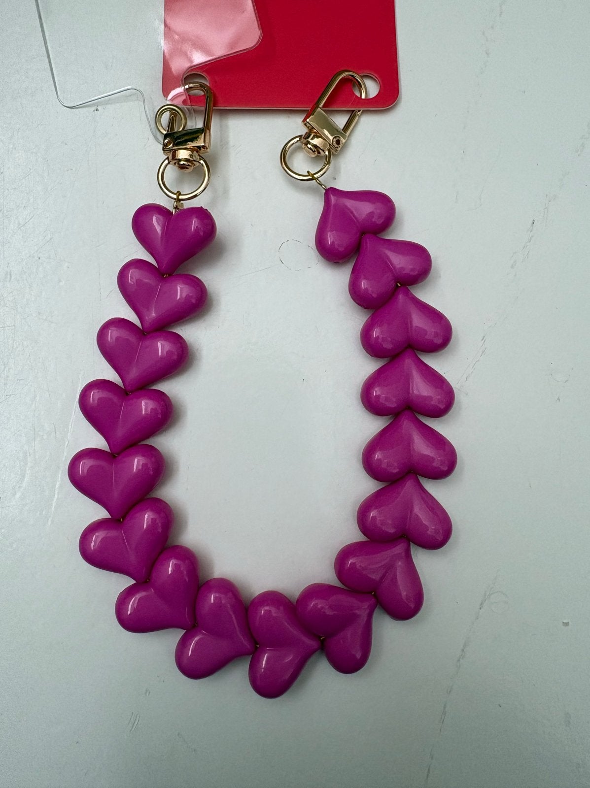 Telefoon ketting koord met roze paars gekleurde hartjes, Telecommunicatie, Ophalen of Verzenden, Nieuw, Telefoonhanger of Accessoire