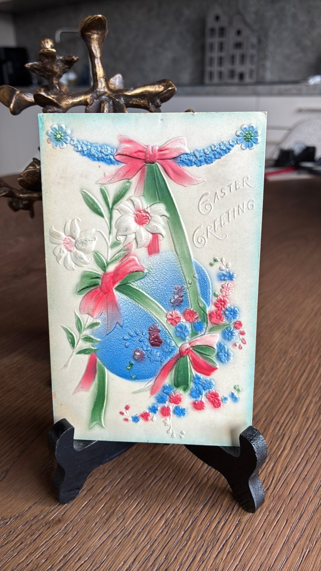 Paasgroeten.Mooie reliefkaart. Paasei, bloemen, strik, Ophalen of Verzenden, Voor 1920, Ongelopen